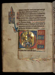 Ms 322 f.54v, Psalm 52, Initiale D, Versuchung Christi, Illustration aus dem 